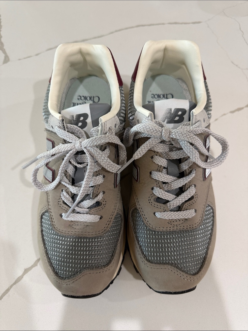 New Balance Women's Gray and Burgundy Leather-Trim Sneakers
